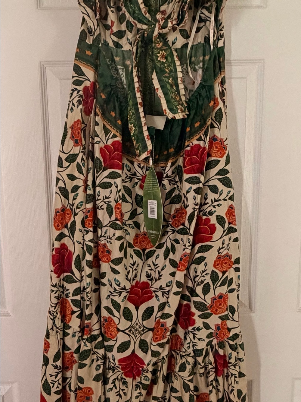 FARM Rio Floral Tiered Maxi Skirt in Cream, Green and Red-Orange - Picture 4 of 5